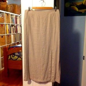 Chico's Beige Linen Long Skirt with Front Slit, Size 14, Like New